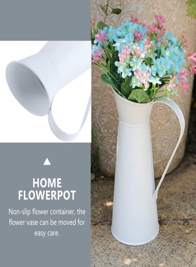 MERRYHAPY Dried Flower Vase - White Metal Pitcher Vase for Home D Cor Galvanized Flower Container Vintage Style 10 Inch Tall Metal for Flowers - Image 3